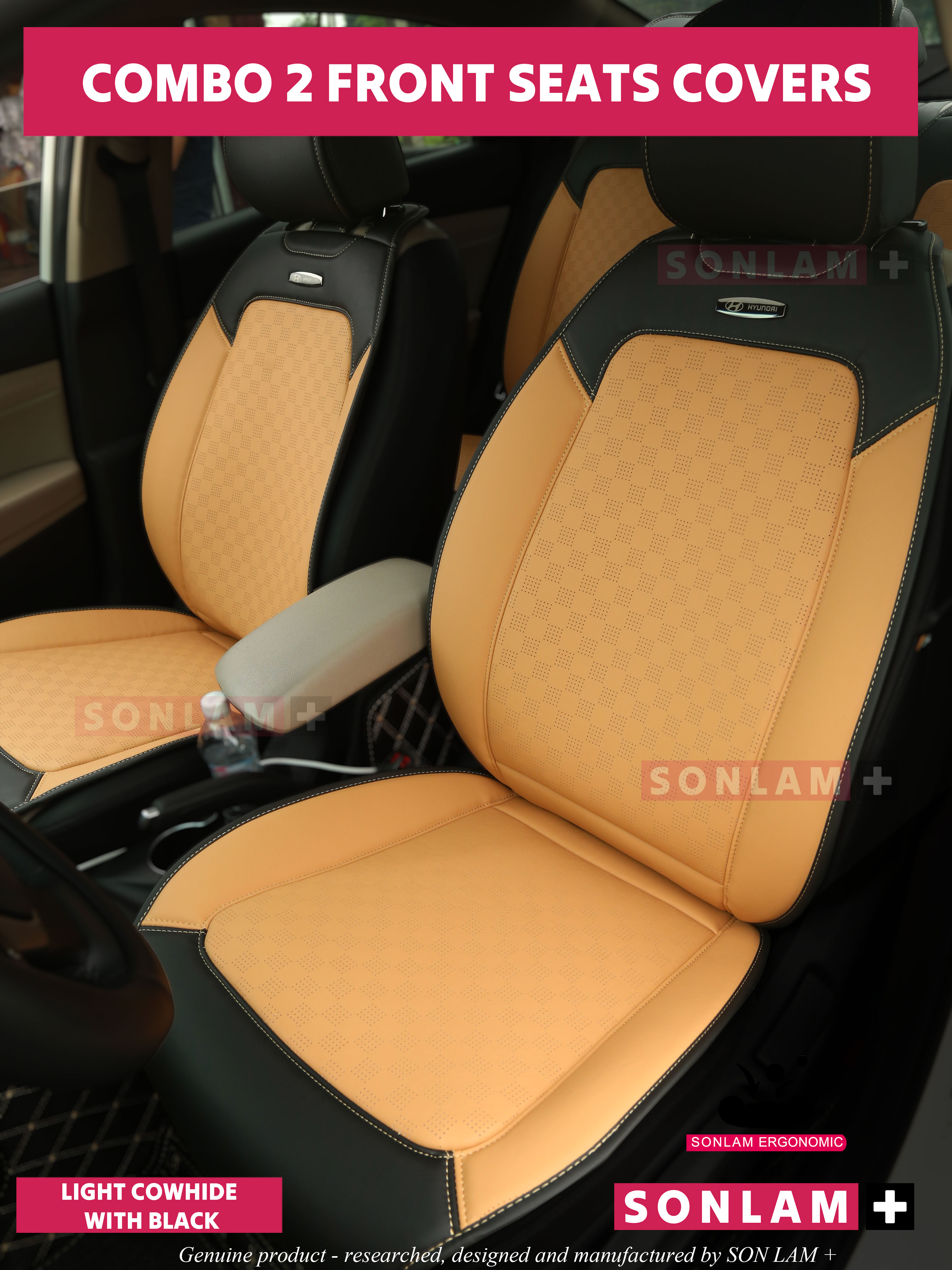 Combo 2ครอบคลุมที่นั่งด้านหน้า-cowhide แสงสีดำ