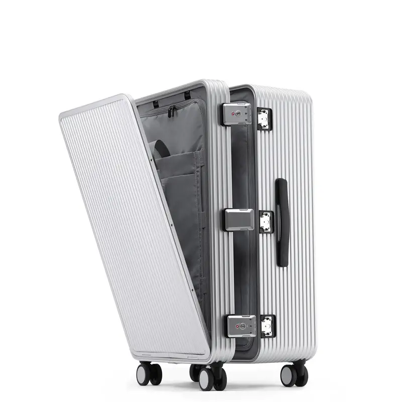 Promotionele Bagage Aluminium Koffer Vooropeningskoffer 20 24Inch Puur Metalen Trolley Bagage Tsa Lock Case