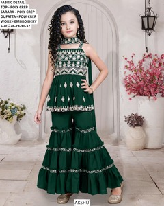 女孩刺绣设计师丝绸<span class=keywords><strong>Lehenga</strong></span> Choli套装儿童派对穿民族Salwar Kameez为印度巴基斯坦婚礼宝莱坞