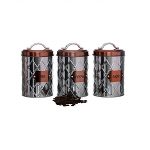 热卖食品储物罐套装3件套带气密盖装饰的茶咖啡豆罐 - Product Image 1