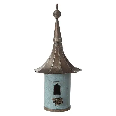 Diseño americano Vintage Bird Family House Galvanizado Tin Metal Powder Coated Bird Home Indian Art Garden Art Stake al por mayor