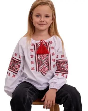 Vestido infantil bordado ucrânico de algodão, blusa feminina de manga longa