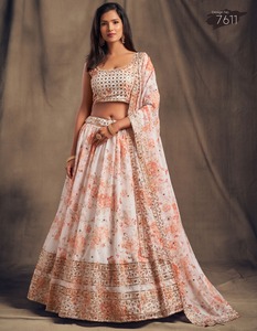 2022 Latest Indian Designer Wedding Party Wear Organza Lehenga <strong>Choli</strong>/Ghaghra <strong>Choli</strong> With Sequence Zari Embroidery Work <strong>Wholesale</strong> - Product Image 5