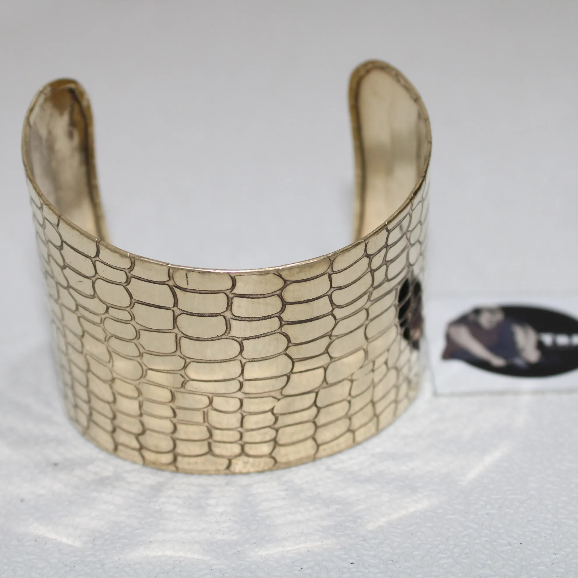 Bracciale in ottone concavo bracciale con occhiello a mosaico gioielli artificiali ultimo polsino in ottone in pelle di serpente di Tradnary