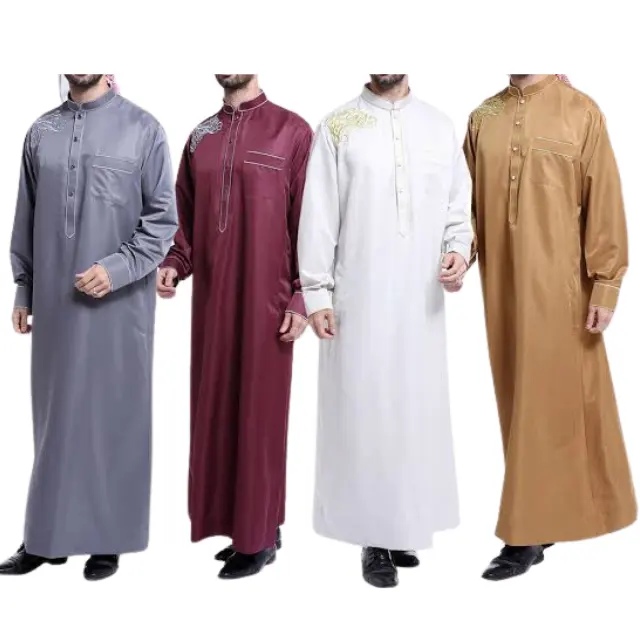High Quality Breathable Round Neck Men's Thobe Abaya Robe Jubba Latest Saudi Style Arab Kaftan Islamic Dress for Muslim Men