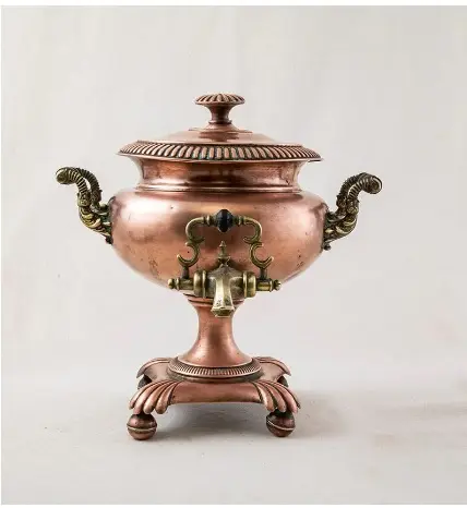 Bronz ve pirinç kolları ile ondokuzuncu yüzyıl bakır samovar hint gümüş büyük çay kullanılan gıda urn