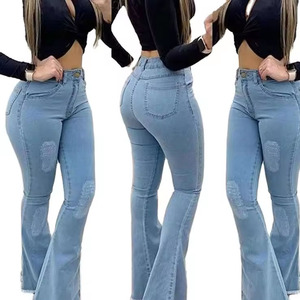 מכנסי ג 'ינס בגד גוף גבוה המותניים ג' ינס ג 'ינס מכנסיים לנשים ג' ינס מגף רגל רחב