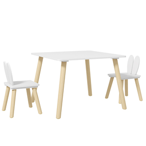AIYAPLAY Children'<strong>s</strong> <strong>Table</strong> and 2 Chairs <strong>Set</strong> with Rabbit Ear Backrest, Ages 3-6 Years, White - Product Image 1