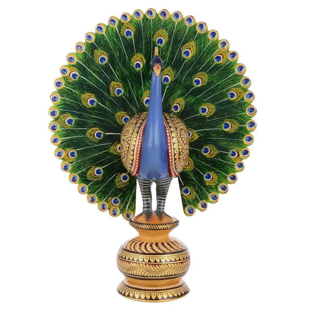 Melhor Preço Atacado De Madeira Handmade Pavão Dança Em Relevo Ouro Pintura Estátua Escultura Arte para Home Decor Exportador