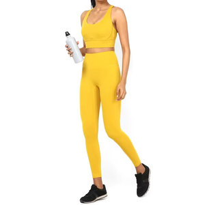 女性用XXLハイウエストフィットネスジムセット長袖ヨガ & ランニングレギンス通気性ソリッドパターン-卸売スポーツレギンス
