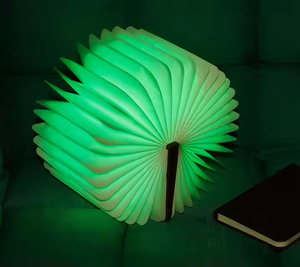 Lampe de table LED sans fil USB avec bureau en bois confortable et chaud Veilleuse moderne pour chambre à coucher Lecture et décoration Abat-jour en papier - Product Image 3