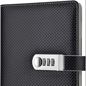 A5 Creative Password <strong>Notebook</strong> Student Handbook <strong>Notepad</strong> Journal Diary in Black Leather Composition Book <strong>with</strong> <strong>Lock</strong> for Education - Product Image 1