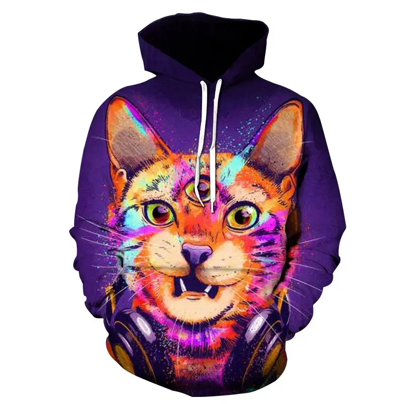 Três gatos surpresos Hoodie para Homens/Mulheres 3D Impresso Engraçado Moletom Com Capuz Casual Hip Hop animal Hoodies Casacos de Manga Longa