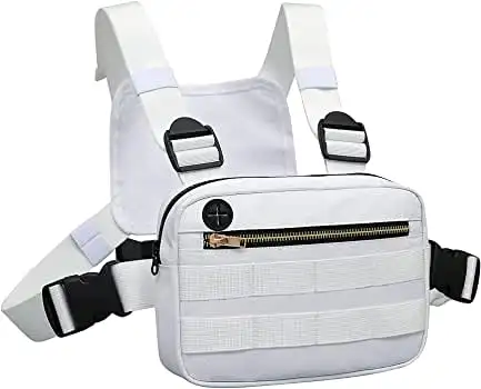 กระเป๋าคาดอกแนวยุทธวิธีสำหรับผู้ชายผู้หญิง,กระเป๋าคาดอกน้ำหนักเบารองรับน้ำหนักเบากันน้ำไหลสำหรับฝึกกลางแจ้งสีขาว