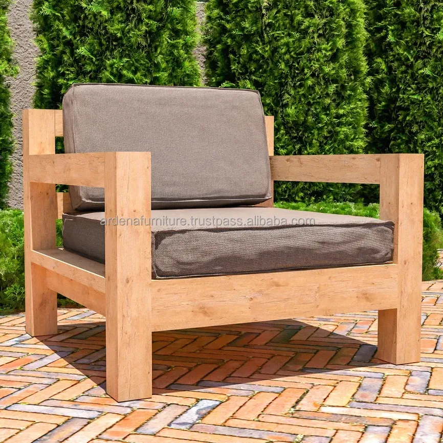 आरामदायक सीट के साथ थोक एक सीटर गार्डन सोफा कम आर्मरेस्ट आउटडोर लकड़ी के फर्नीचर