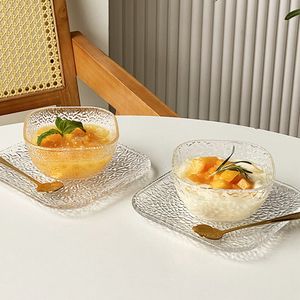 Premium Quality Square Obstsa latsch ale Icy Glacier Hammer <span class=keywords><strong>Pattern</strong></span> Eis Dessert Glass chale mit Untertasse
