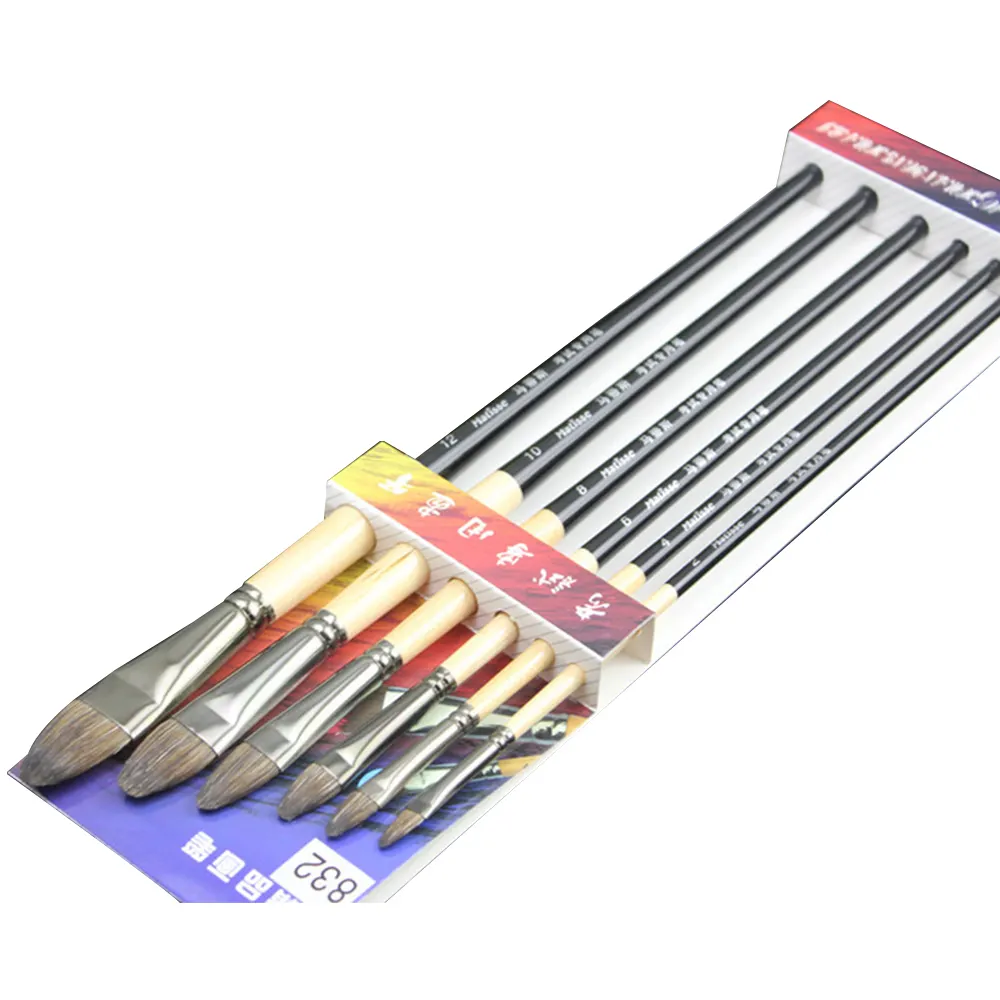 Matisse 832-A/B 6/Set Wolf Hair Professional Artist Oil Gouache Acrylic Flat Head Paint Brush Set Với Gỗ Dài Xử Lý