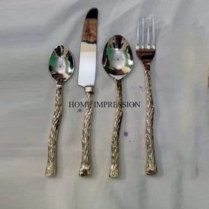 <strong>New</strong> Pattern Arrival Fully Gold Plated Knives Spoon and Folks Cutlery Set Kitchenware Dinnerware Accessories Supplies From <strong>India</strong> - Product Image 3