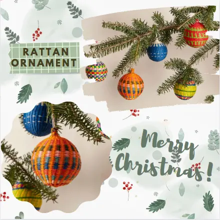 Nuovo ultimo Design ornamenti intrecciati a mano palline intrecciate in Rattan Seagrass Ball Colorful Christmas Edition Hanging Pine Tree Decor