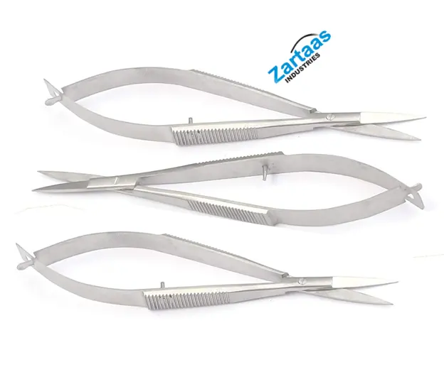 Micro Scissors 4.5" Straight Set of 3 Castroviejo Stitch Cutting Embroidery Spring Action Extra Sharp for ENT Eye Skin