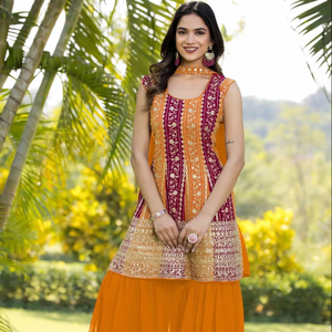 Moda Georgette nakış dizisi ağır dantel iş üst festivali giyim toptan <span class=keywords><strong>Surat</strong></span> giysi Gharara ile çalışmak