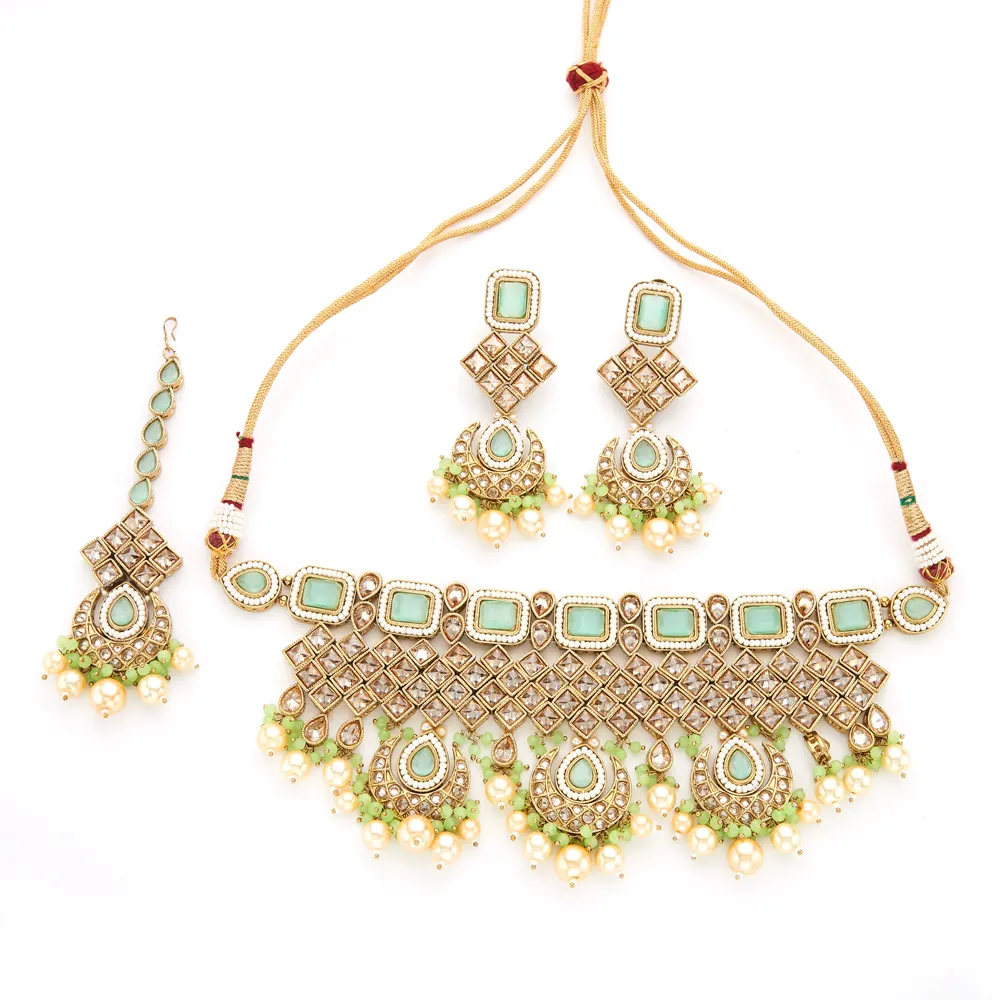 Collares de Gargantilla chapados en Mehndi lisos, joyería Artificial, 18568