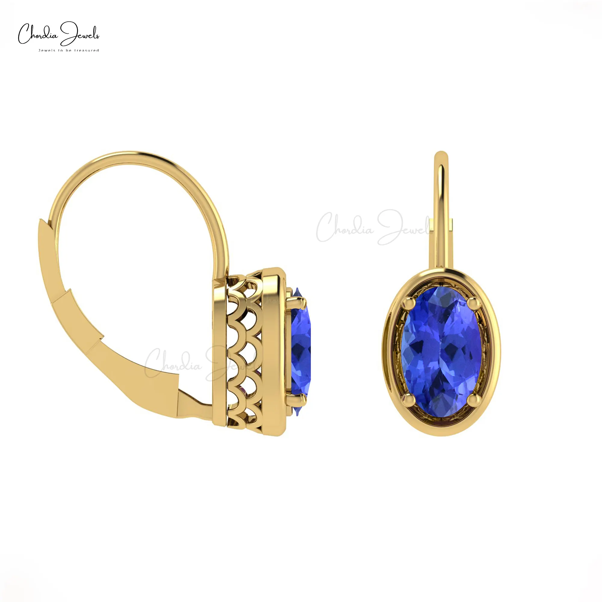 Anting-anting tuas Tanzanite emas padat 14k anting-anting halus batu permata Oval 1.6 Cts perhiasan bagus untuk hadiah pernikahan