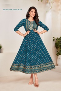 Chất Lượng Tuyệt Vời Thiết Kế Rayon Với Lá In Gown Phong Cách Kurti Cho Đám Cưới Bên Ngoài Trời Mặc Tại Giá Xuất Khẩu - Product Image 6