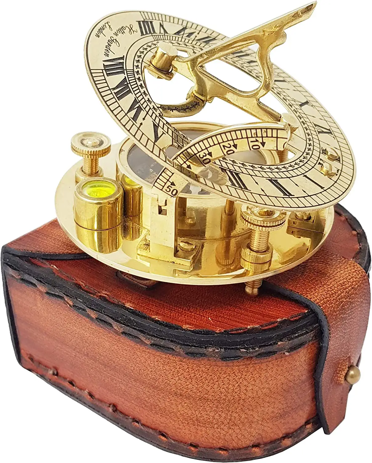 Wholesale High Quality Antique Vintage Brass Marine Sundial Compass with Premium Lather Case .