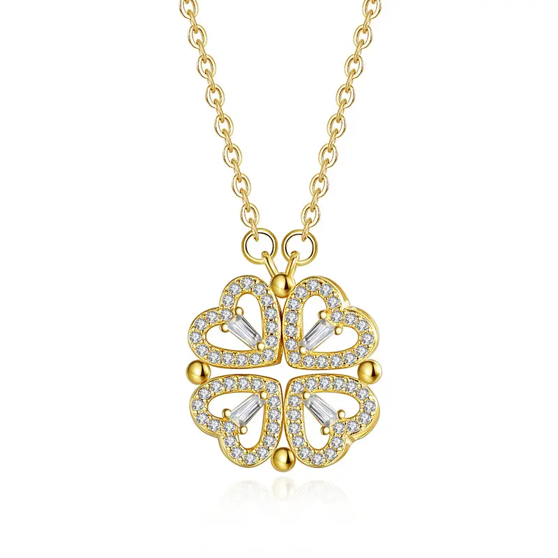 New Fashion Choker Lady Charm 2 in 1 Wearing Four Leaf Clover Pendant 18k Gold Plated Heart Charm Necklace Women Jewelry