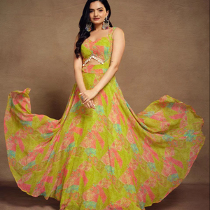 Premium Designer Long Faux Georgette Floral Printed Anarkali Gown for Girls for Weddings &amp; Parties Indian &amp; <strong>Pakistani</strong> Style - Product Image 1