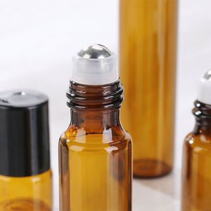 迷你小1 2 3 5 10毫升琥珀色精油滚筒玻璃瓶，带不锈钢卷，用于香水包装 - Product Image 2