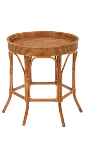 高端品质天然藤制茶几柳条圆形茶几设计师边桌柳条批发 - Product Image 5