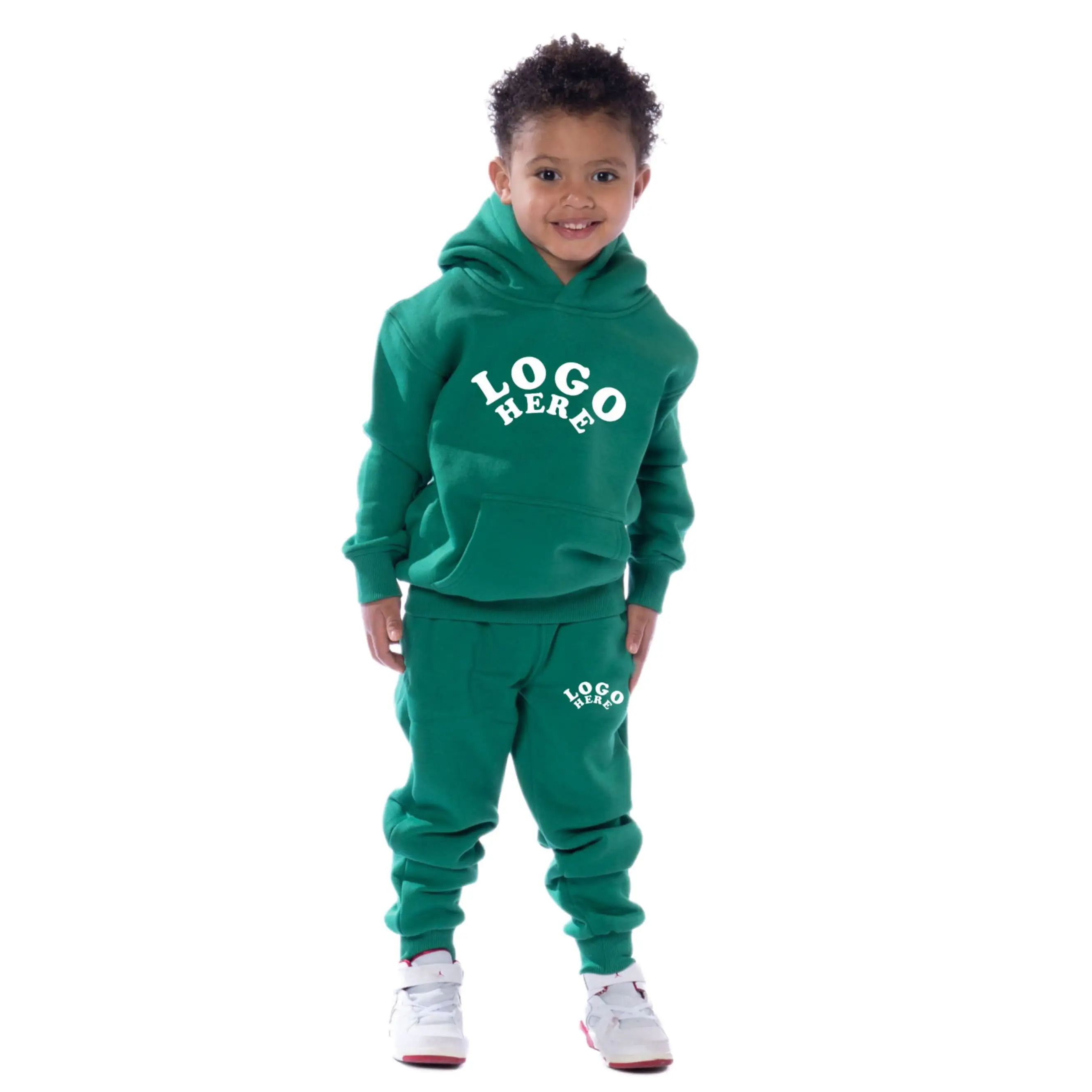 2023 Kids Boys & Toddler Green 0-16 Tamanhos Conjuntos de Roupas Com Capuz Sweatsuits Crianças Terno de Suor Infantil Tricô Jogger Set