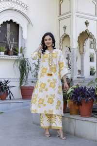 Bayanlar için orijinal kalite parti giyim Kurti seti ile tam Set pamuk Kurtis ile el bloğu baskılı Salwar Kameez - Product Image 3
