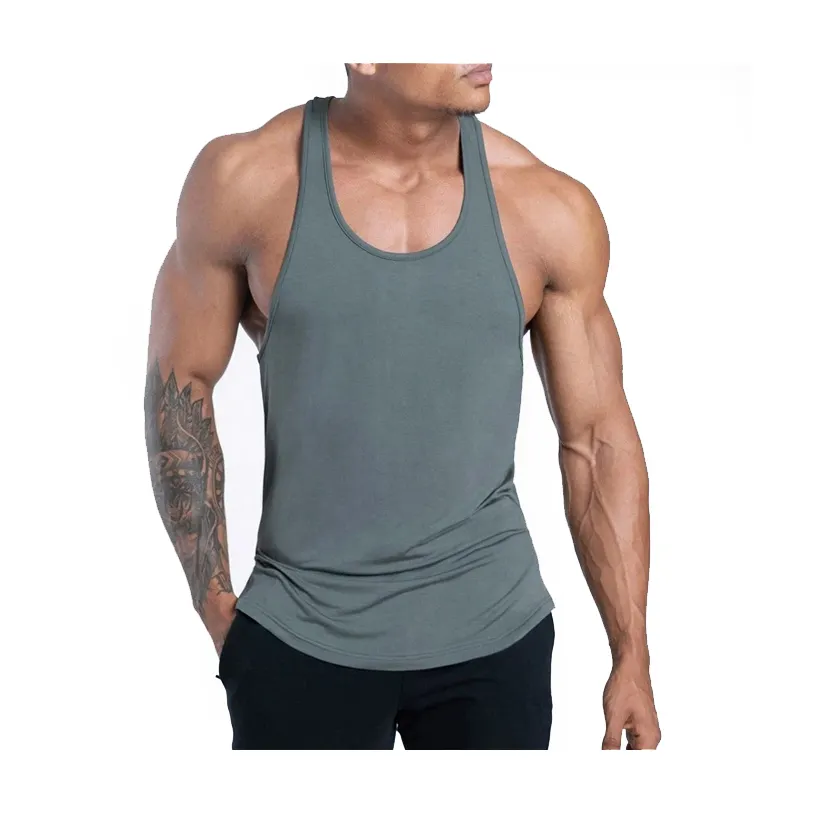 Gimnasio Fitness Wear 2024 Material de poliéster Color sólido camiseta sin mangas de alta calidad al por mayor mejor diseño sin mangas hombres camiseta sin mangas