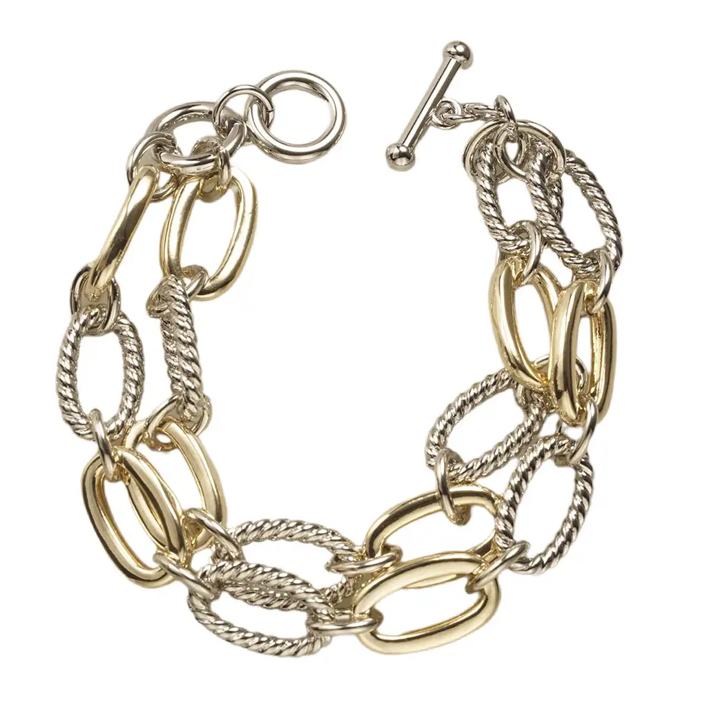 A7467BK-pulsera de cadena de eslabones chapados en oro y plata, dos tonos, dos o dos filas, superventas