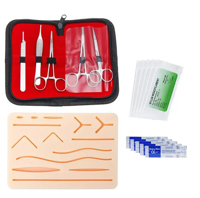 Kit Sutura Prática Estéril completo para First Aid Field Emergency e Medical Students Training-Incluindo Grande Silicone