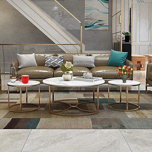Juego de mesa de metal anidada TMH, muebles modernos para sala de estar, elegancia dorada, 3 tapas blancas y diseño apilable - Product Image 5