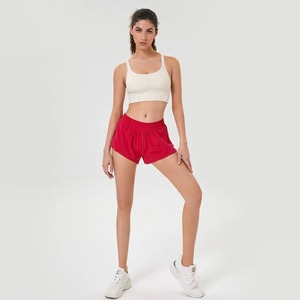 女性用ハイウエストフィットネスショーツ弾性ウエストクロージャーホットパンツジム用ヨガバスケットボールジョギングワークアウトスポーツウェア-2 in 1