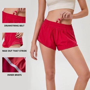 女性用ハイウエストフィットネスショーツ弾性ウエストクロージャーホットパンツジム用ヨガバスケットボールジョギングワークアウトスポーツウェア-2 in 1