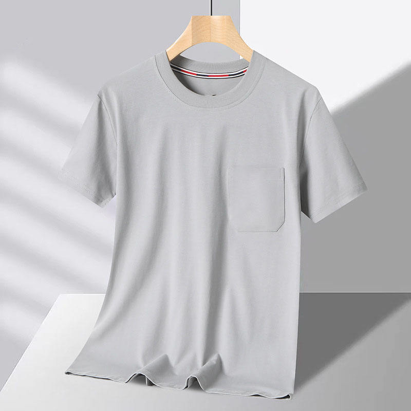 ผ้าฝ้าย2028แขนสั้นคอกลมสีเทาอ่อน