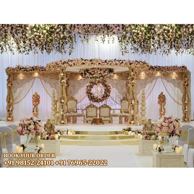 Beautiful Wooden Mandap Setup For UK Wedding Latest Wedding Wooden Carving Mandap UK Most Stunning Indoor Wedding Mandap UK
