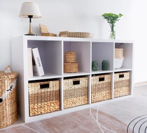 Khối lưu trữ wicker tự nhiên, Thùng Lưu Trữ <span class=keywords><strong>12x12</strong></span>, Bộ 4 giỏ lục bình nặng cho kệ, giỏ vuông có thể gập lại - Product Image 3