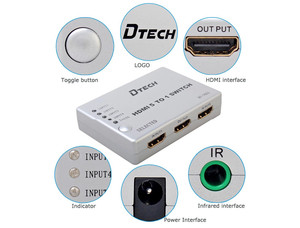 Interruptor HDMI DTECH 5x1 con control remoto Conmutador de salida 5 en 1 para otros equipos de audio y video