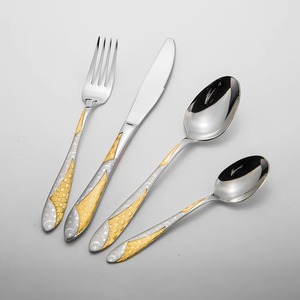顶级高品质高端定制星形镀金图案餐具套装不锈钢家用金色餐具