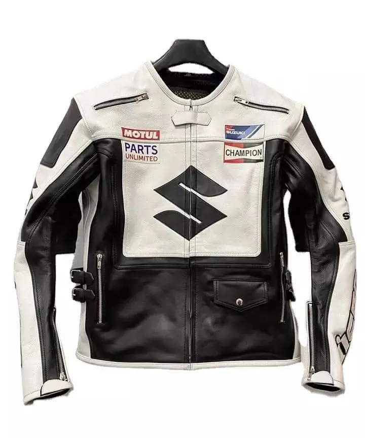 Jaket Kulit Motor Balap Suzuki Logo Kustom Jaket Kulit Anak Laki-laki Pengendara Motor Balap dan Pengendara Motor Jalanan dengan Pelindung