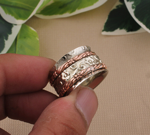 Hoa Mô Hình Vòng Spinner 925 Bán Bạc Với Ban Nhạc Đồng Handmade Bạc Thiền Nhẫn Cổ Điển Boho <span class=keywords><strong>Fidget</strong></span> Nhẫn Đối Với Phụ Nữ - Product Image 4
