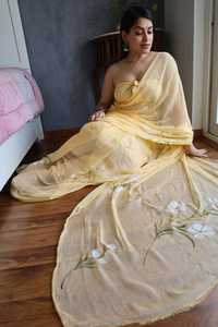 Hand Painted Saree With Running Blouse Partywear Wedding Function Sadi Chiffon <strong>Sari</strong> India Wholesale 2025 Diwali Festival Zari - Product Image 6
