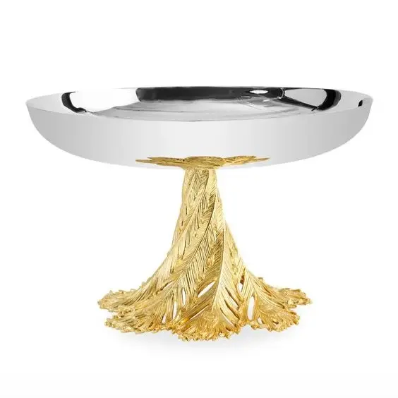Hermosa base de hoja dorada brillante con plata brillante superior de alta calidad decoración del hogar mesa superior Soporte para pastel